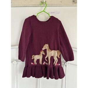 Gymboree Girls Maroon Horse Sweater Dress Horse Family 3T Toddler Horse Pony EUC